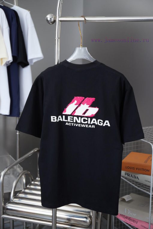 Balenciaga 25SS Early Spring New Fur Patch Fabric Frog Glue Logo Hot Pressed Short Sleeved Shir tu8qamil - Image 3