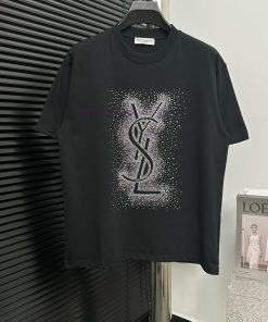 YSL Saint Laurent 25ss Rhinestone Short Sleeved T-shirtImitation Swarovski Rhinestone Hot Stamp 3cxzq5xy