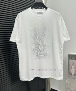 ￼ YSL Saint Laurent 25ss Rhinestone Short Sleeved T-shirtImitation Swarovski Rhinestone Hot Sta gq6k13os