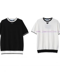 PRADA PRADA25SS Spring/Summer New Knitted Short Sleeve Logo Contrast Design Details Perfectly P zv3n877w