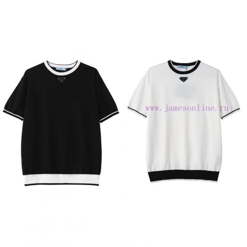PRADA PRADA25SS Spring/Summer New Knitted Short Sleeve Logo Contrast Design Details Perfectly P zv3n877w