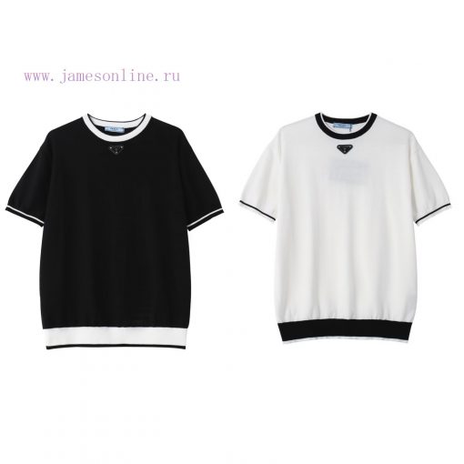 PRADA PRADA25SS Spring/Summer New Knitted Short Sleeve Logo Contrast Design Details Perfectly P zv3n877w - Image 2