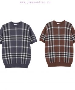 Burberry25SS Spring/Summer New Knitted Short Sleeve Classic Checkered Stripe Jacquard Details P r8jded36