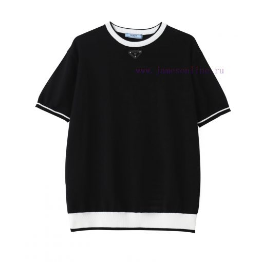 PRADA PRADA25SS Spring/Summer New Knitted Short Sleeve Logo Contrast Design Details Perfectly P zv3n877w - Image 3