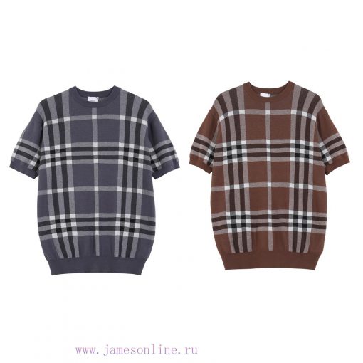 Burberry25SS Spring/Summer New Knitted Short Sleeve Classic Checkered Stripe Jacquard Details P r8jded36 - Image 2