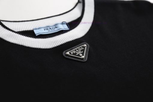 PRADA PRADA25SS Spring/Summer New Knitted Short Sleeve Logo Contrast Design Details Perfectly P zv3n877w - Image 5