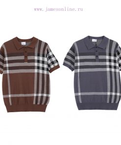 Burberry25SS Spring/Summer New Knitted POLO Short Sleeve Cardigan Classic Checkered Stripe Jacq vasbk7ya