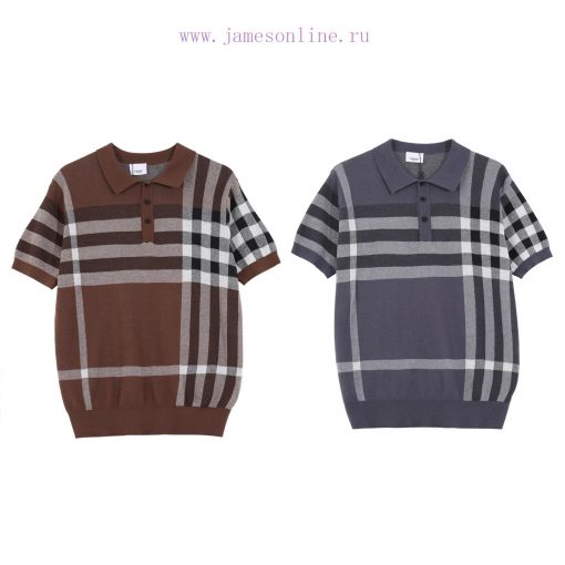 Burberry25SS Spring/Summer New Knitted POLO Short Sleeve Cardigan Classic Checkered Stripe Jacq vasbk7ya