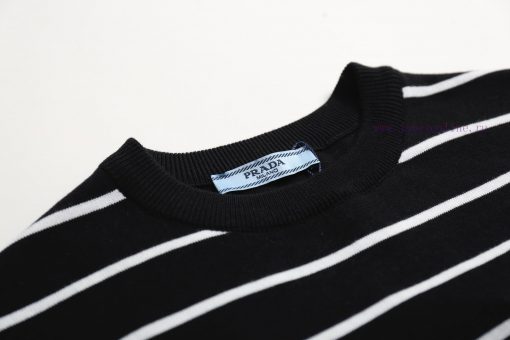PRADA PRADA25SS Spring/summer New Knitted Short Sleeved Simple Striped Sweater With Letter Jacq 04dt7ee1 - Image 5