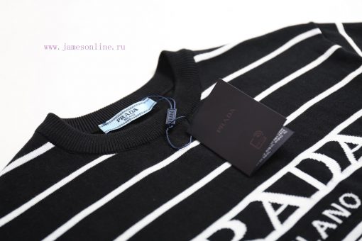 PRADA PRADA25SS Spring/summer New Knitted Short Sleeved Simple Striped Sweater With Letter Jacq 04dt7ee1 - Image 6