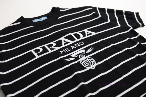 PRADA PRADA25SS Spring/summer New Knitted Short Sleeved Simple Striped Sweater With Letter Jacq 04dt7ee1 - Image 7