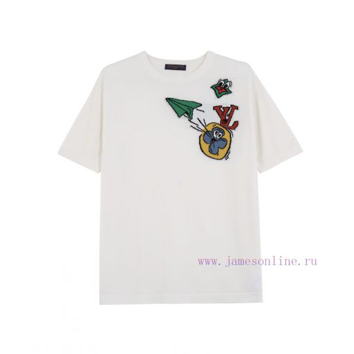 LOUIS VUITT ON LVMH25SS Spring/Summer New Knitted Short Sleeved Chest Jacquard Craftsmanship De 6cm1ej55 - Image 3