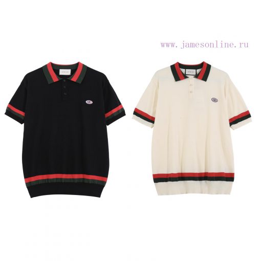 GUCCI  Gucci25SS Spring And Summer New Cardigan Knitted Short Sleeved Cardigan Polo Sweater Log vi6s8e2o