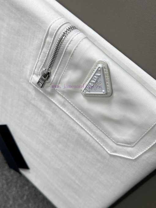 Arrived The Next DayPRADA 2025 New Original Fabric+woven Splicing Zipper Pocket Triangle Leathe 0el2q13l - Image 7