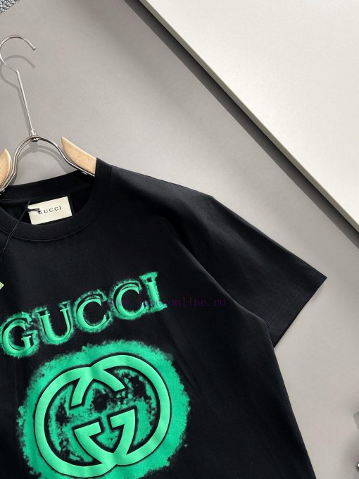 Arrived The Next DayGUCCI 2025 New Inkjet+flocking Double G Letter Logo Unisex Short Sleeved T- 0c2m4ucd - Image 5