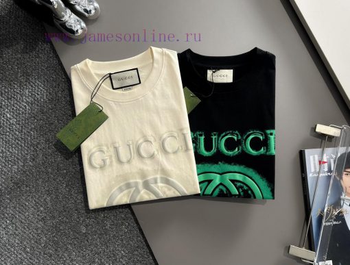 Arrived The Next DayGUCCI 2025 New Inkjet+flocking Double G Letter Logo Unisex Short Sleeved T- 0c2m4ucd - Image 9