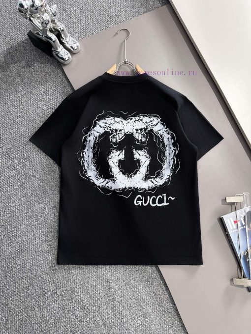 Arrived The Next DayGUCCI 2025 New Graffiti Double G Logo Men's And Women's Short Sleeved T-shi 328bgqx8 - Image 3