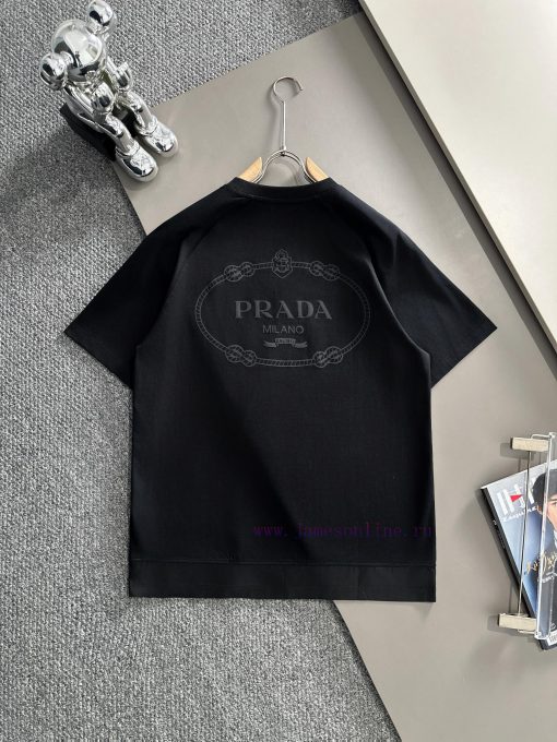 Arrived The Next DayPRADA 2025 New Hem Patchwork Back Plush Letter Logo Unisex Short Sleeved T- pom1bnya - Image 3