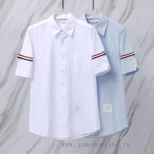 Product Code T81 TB Double Sleeve Label Poplin Thin Short Sleeve ShirtTHOM BROWNE. Tom Brown TB vxne67ph