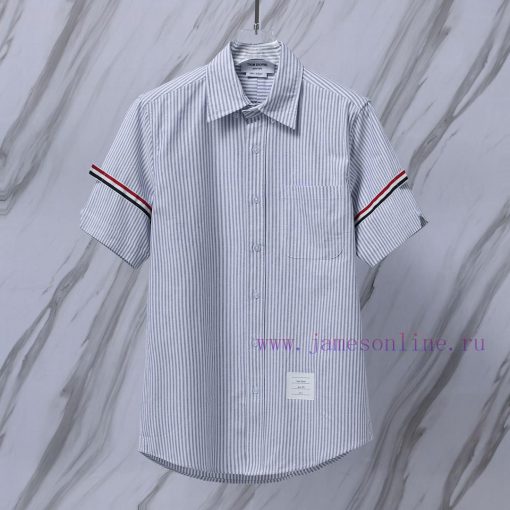 Product Code T88 TB Double Sleeve Tag Striped Oxford Spinning Short Sleeve ShirtTHOM BROWNE. To lg5kzb0w - Image 5