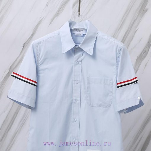 Product Code T81 TB Double Sleeve Label Poplin Thin Short Sleeve ShirtTHOM BROWNE. Tom Brown TB vxne67ph - Image 9