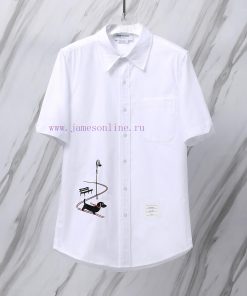 Product Code T25TB Summer New Dog Embroidered Sled Pattern Short Sleeve ShirtTHOM BROWNE Tom Br yxassfno