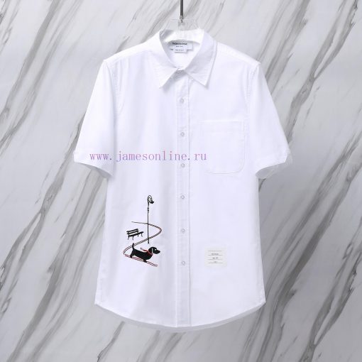 Product Code T25TB Summer New Dog Embroidered Sled Pattern Short Sleeve ShirtTHOM BROWNE Tom Br yxassfno
