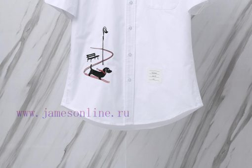 Product Code T25TB Summer New Dog Embroidered Sled Pattern Short Sleeve ShirtTHOM BROWNE Tom Br yxassfno - Image 5