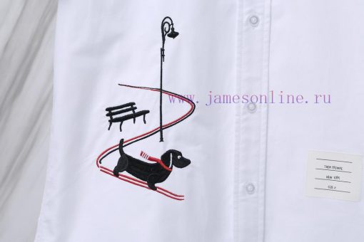 Product Code T25TB Summer New Dog Embroidered Sled Pattern Short Sleeve ShirtTHOM BROWNE Tom Br yxassfno - Image 10