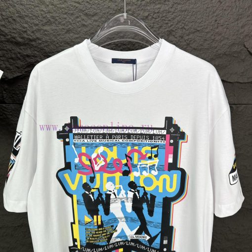 LV Louis Vuitton 2024 New Band Pattern Couple Short Sleeved T-shirtOriginal Fabric With Digital 3m1ttc3d - Image 5