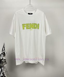 Fendi 2024 New Embroidery 🪡 Yellow Letter Couple's Short Sleeved T-shirtOriginal Fabric With Di bpstlqet