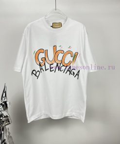 Gucci X Paris Collaboration 2024 New Letter Logo Couple's Short Sleeved T-shirtOriginal Fabric gge3zklm