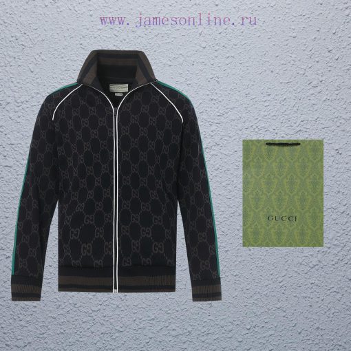 Top Differentiated CurrencyStyle Gucci Classic Double G Dark Pattern Jacquard CoatColor Picture f7iqub55