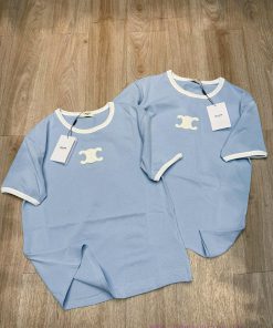 M142 Celine 25ss Early Spring New High-quality Collar Splicing Short Sleeved T-shirt In Stock F g4ivqosy