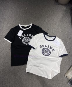 M141 Celine 25ss Early Spring Plush High Quality Collar Splicing Short Sleeve T-shirt Focus On ceef5so0