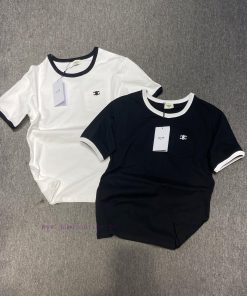 M140 Celine 25ss Early Spring Pocket Embroidered High Quality Collar Splicing Short Sleeve T-sh kpgafikv