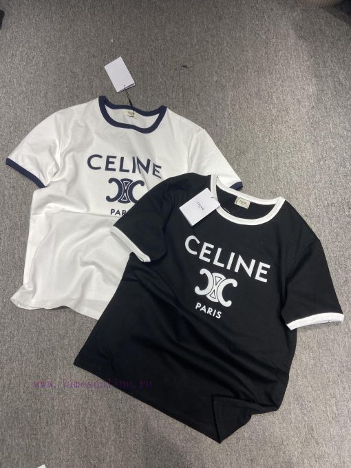 M139 Celine 25ss Early Spring New Plush High Quality Collar Splicing Short Sleeve T-shirt Focus mr043hcx - Image 2
