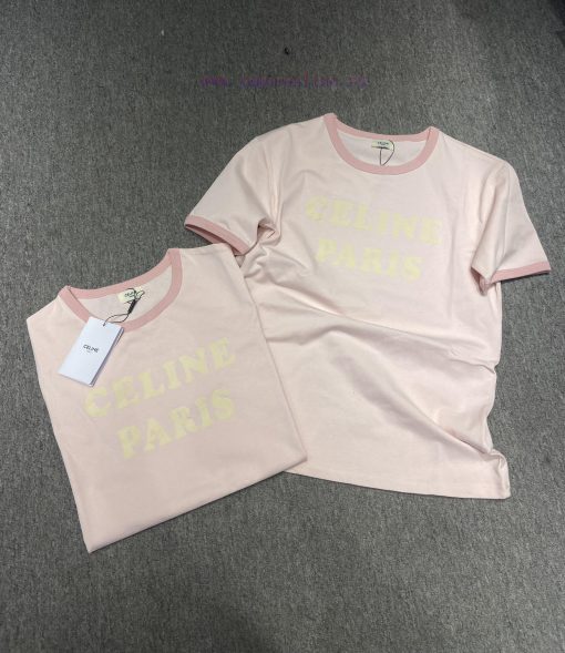 M138 Celine 25ss Early Spring New Plush High Quality Collar Splicing Short Sleeve T-shirt Focus j7cyobsr