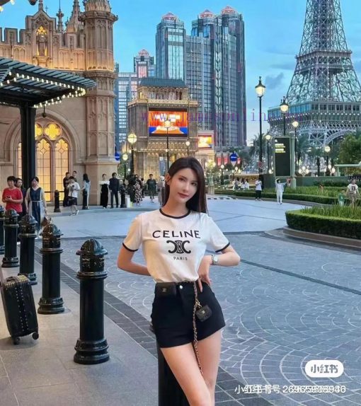 M139 Celine 25ss Early Spring New Plush High Quality Collar Splicing Short Sleeve T-shirt Focus mr043hcx - Image 15