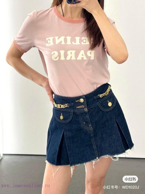 M138 Celine 25ss Early Spring New Plush High Quality Collar Splicing Short Sleeve T-shirt Focus j7cyobsr - Image 6