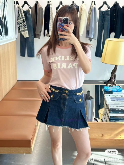 M138 Celine 25ss Early Spring New Plush High Quality Collar Splicing Short Sleeve T-shirt Focus j7cyobsr - Image 8