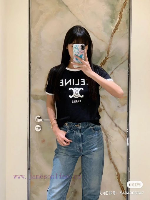 M139 Celine 25ss Early Spring New Plush High Quality Collar Splicing Short Sleeve T-shirt Focus mr043hcx - Image 18
