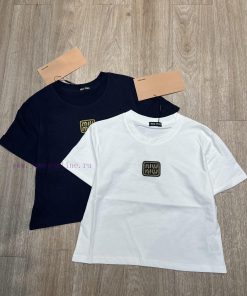 M145 Miumiu Early Spring New Collection Gold Embroidery Small Edition Round Neck Short Sleeve T kh5r7nqs
