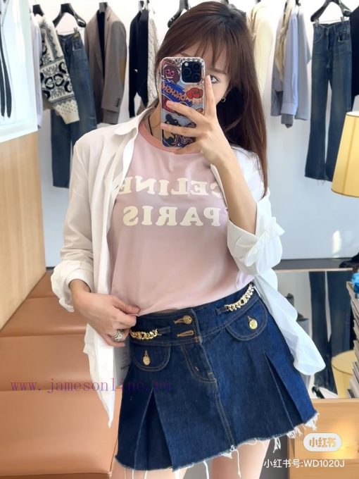 M138 Celine 25ss Early Spring New Plush High Quality Collar Splicing Short Sleeve T-shirt Focus j7cyobsr - Image 11