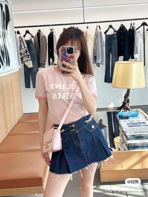 M138 Celine 25ss Early Spring New Plush High Quality Collar Splicing Short Sleeve T-shirt Focus j7cyobsr - Image 12