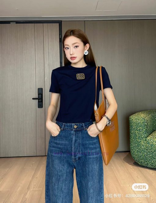 M145 Miumiu Early Spring New Collection Gold Embroidery Small Edition Round Neck Short Sleeve T kh5r7nqs - Image 16
