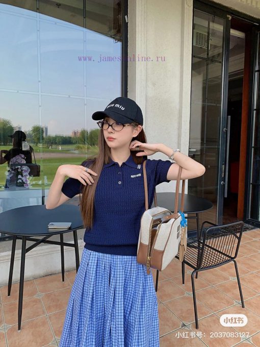 M124 Miumiu Miao Miao New Early Spring Fried Dough Twists Polo Small Jacquard Golo Knitted Shor fovlfnaq - Image 5