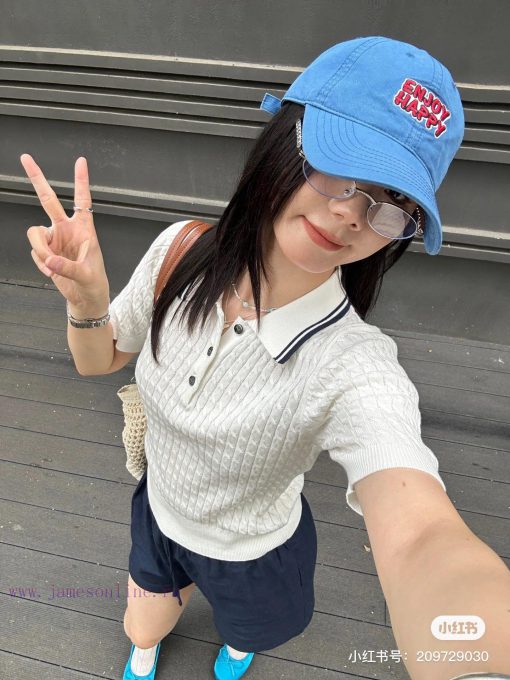 M124 Miumiu Miao Miao New Early Spring Fried Dough Twists Polo Small Jacquard Golo Knitted Shor fovlfnaq - Image 9