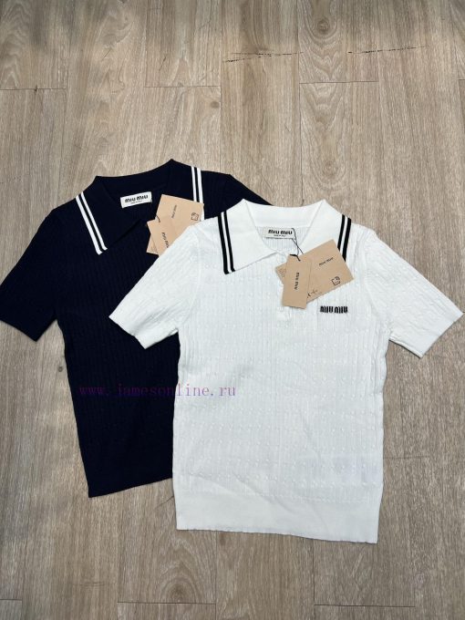 M124 Miumiu Miao Miao New Early Spring Fried Dough Twists Polo Small Jacquard Golo Knitted Shor fovlfnaq - Image 12