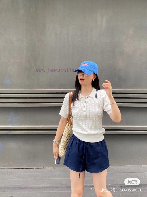 M124 Miumiu Miao Miao New Early Spring Fried Dough Twists Polo Small Jacquard Golo Knitted Shor fovlfnaq - Image 21